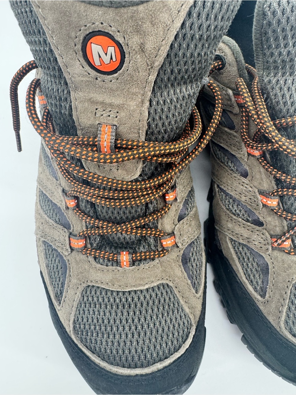 Merrell men’s Moab Gore Tex Gray with Orange hiking shoes wide size 10W like new - Picture 2 of 11